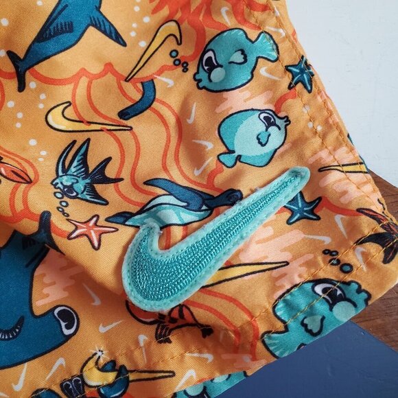 Nike Swim Trunks Boys Large L Orange Blue‎ Sealife Brief liner Drawstring Pullon - Picture 5 of 8